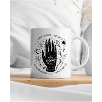 Mystical 11oz Mug/ I don’t chase, I attract. What belongs to me will find me./Meditation /Spiritual/ Mystical / Manifesting/ Affirmations